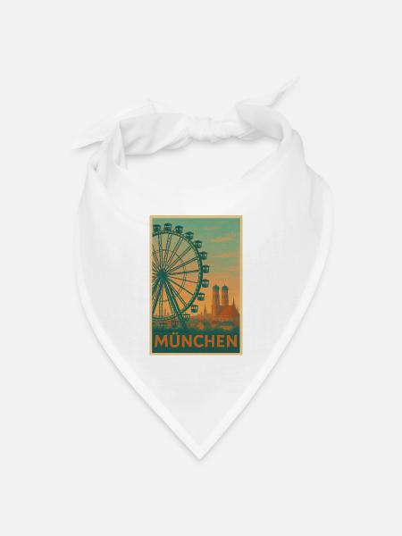 Historischer Münchner Riesenrad-Silhouette - Bandana Dreieckstuch - Weiß