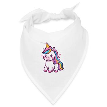 Buntes Einhorn mit Regenbogenmähne - Bandana Dreieckstuch - Weiß - Vorne