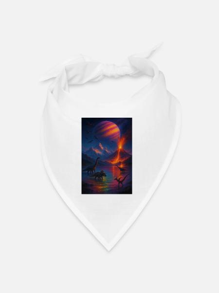 Dinosaurier Vulkan Fantasy Universum - Bandana Dreieckstuch - Weiß