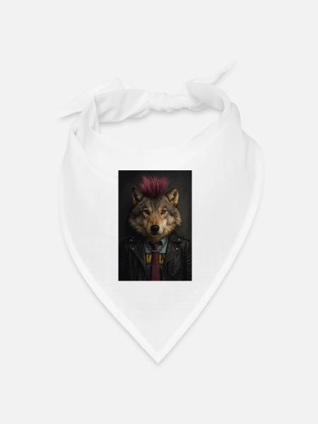 Wolfs Punk Mohawk Lederjacke - Bandana Dreieckstuch - Weiß