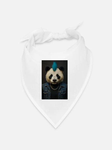 Panda Punk mit Blauem Irokesen - Bandana Dreieckstuch - Weiß