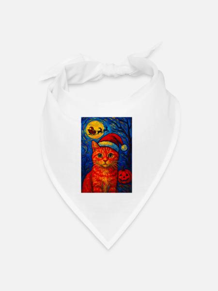 Santa Hat Black Cat Festive Christmas Starry Night - Bandana Dreieckstuch - Weiß