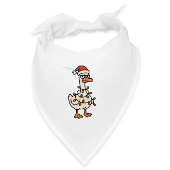 Ente mit Lichterkette und Santa-Hut - Bandana Dreieckstuch - Weiß - Vorne