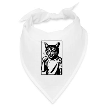 Zahnputz-Katze im Strichstil - Bandana Dreieckstuch - Weiß - Vorne