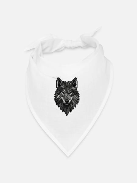 Geometrischer Wolfenkopf Grau - Bandana Dreieckstuch - Weiß