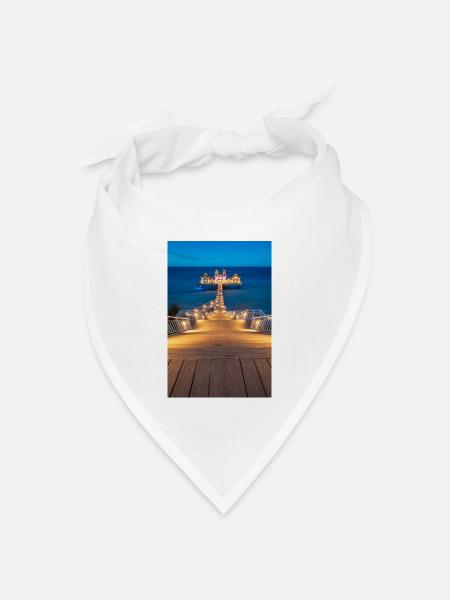 Seebrücke am Ostsee Strand - Bandana Dreieckstuch - Weiß