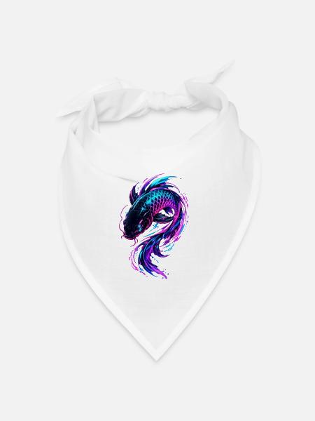 Neon Koi Flow - Bandana Dreieckstuch - Weiß