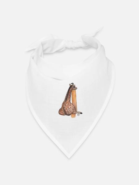 Giraffenfreund am Baumstamm Aquarell - Bandana Dreieckstuch - Weiß
