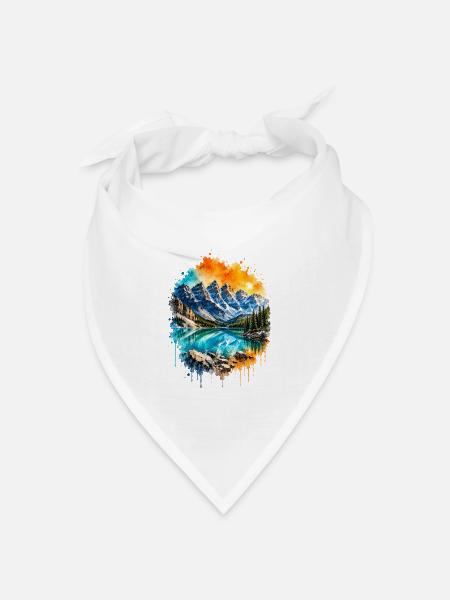 Bergsee Alpen Aquarell Sonnenaufgang - Bandana Dreieckstuch - Weiß