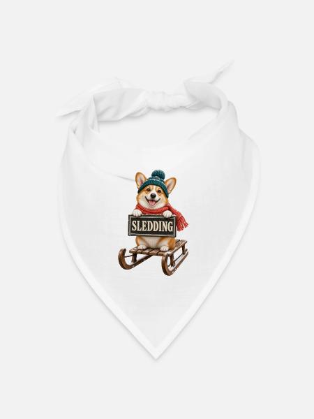 Corgi Sledding – Hund auf dem Schlitten - Bandana Dreieckstuch - Weiß