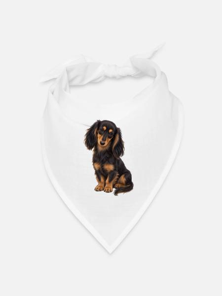Schwarz-beigefarbener Dackel - Bandana Dreieckstuch - Weiß
