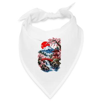 Fuji-Landschaft und Kirschbäume - Bandana Dreieckstuch - Weiß - Vorne