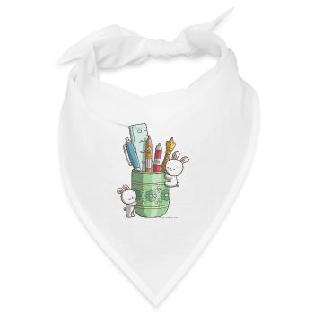 Zwei niedliche Hasen an einem Stiftbecher - Bandana Dreieckstuch - Weiß - Vorne