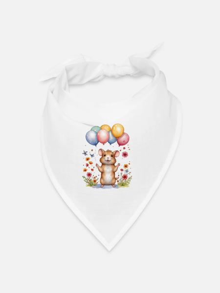 Süße Maus mit Geburtstagsballons - Bandana Dreieckstuch - Weiß