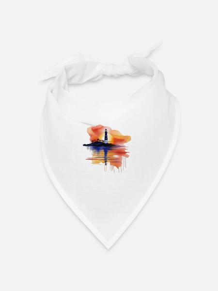 Ein Aquarell-Leuchtturm-Szene - Bandana Dreieckstuch - Weiß