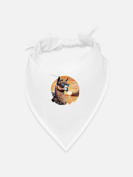 Alpaka Sonnenuntergang Retro Aquarell Lama - Bandana Dreieckstuch - Weiß
