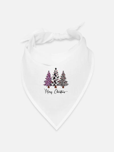 Frohe Weihnachten Leopard Buffalo Plaid Trees, Weihnachten - Bandana Dreieckstuch - Weiß