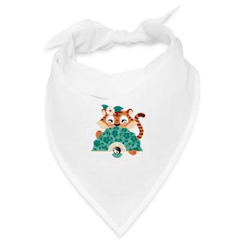 Tiger mit Fächer - Bandana Dreieckstuch - Weiß - Vorne