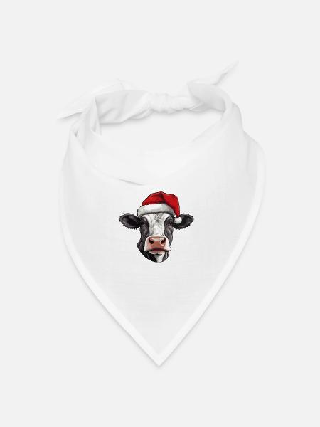 Kuh Weihnachten Tier Porträt Xmas - Bandana Dreieckstuch - Weiß