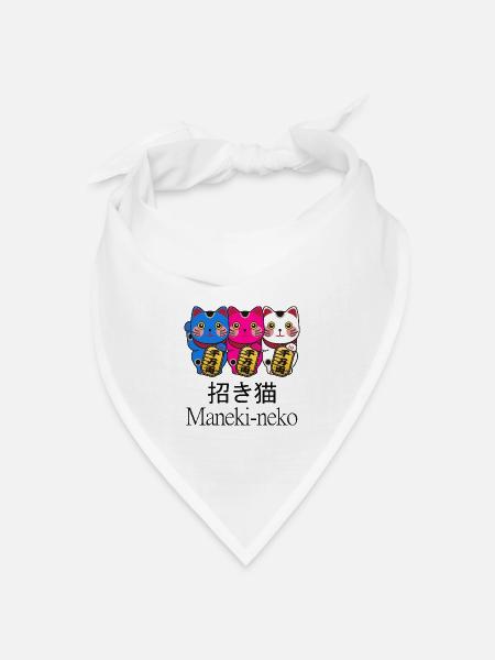 bunte winkekatzen Maneki neko - Bandana Dreieckstuch - Weiß
