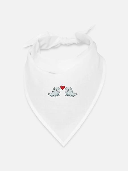 Robbe Tier Paar Liebe - Bandana Dreieckstuch - Weiß