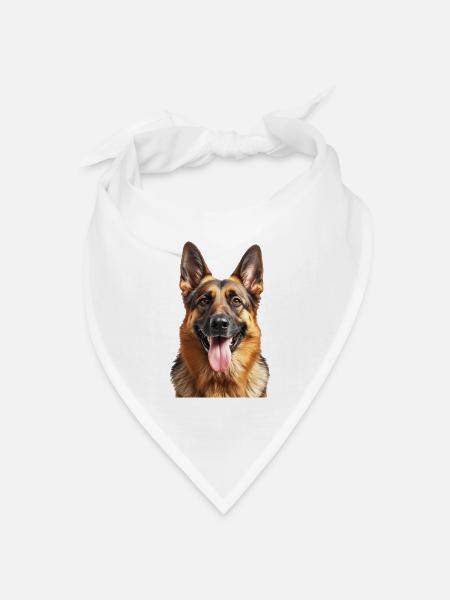 Deutscher Schäferhund – glückliches Porträt - Bandana Dreieckstuch - Weiß