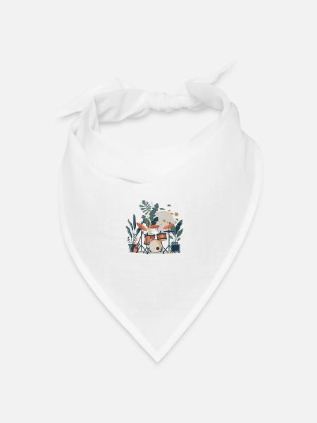 Pflanzen und Musik - hochwertiger Modedruck - Bandana Dreieckstuch - Weiß