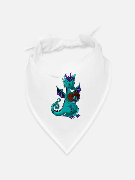 Drache mit Lebkuchen- Herz in Love with Dragons - Bandana Dreieckstuch - Weiß