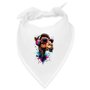 Kamel Dromedar Farbenfroh mit Kopfhörer - DJ Kamel - Bandana Dreieckstuch - Weiß - Vorne
