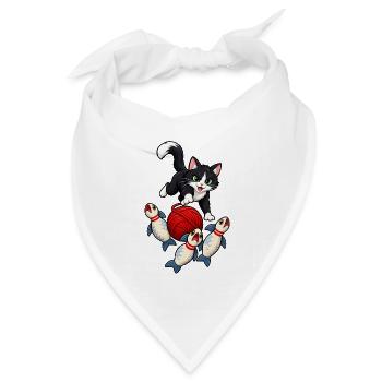 Bowlingkatzen-Wollknäuel-Strike - Bandana Dreieckstuch - Weiß - Vorne