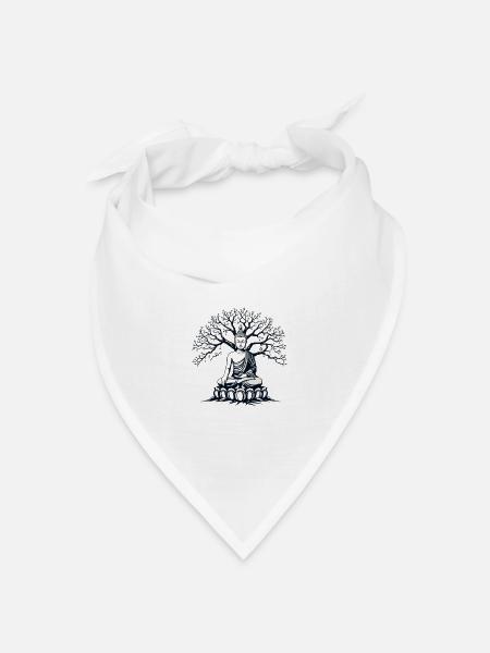 Buddha Meditation unter Bodhgaya Bodhi Baum - Bandana Dreieckstuch - Weiß