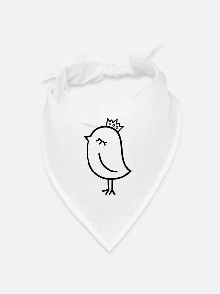 Spatz mit Krone – Niedlicher Vogel Cartoon Motiv - Bandana Dreieckstuch - Weiß