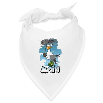 Möwe mit Regenschirm und Gummistiefel - Moin - Bandana Dreieckstuch - Weiß - Vorne