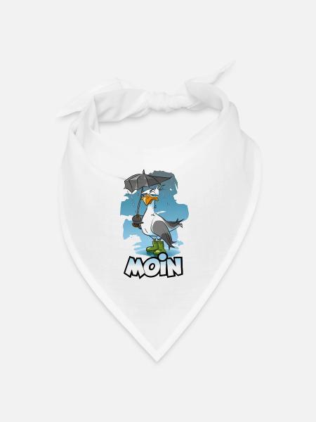 Möwe mit Regenschirm und Gummistiefel - Moin - Bandana Dreieckstuch - Weiß
