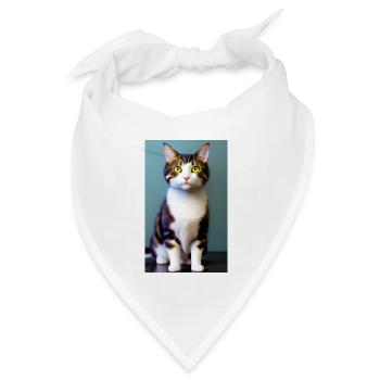Kurzhaarige Hauskatze wartet auf das Fressen - Bandana Dreieckstuch - Weiß - Vorne