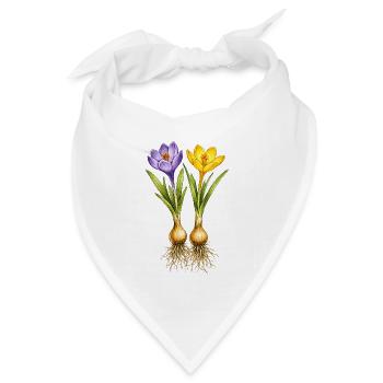 Krokusse in Gelb und Violett mit Zwiebeln - Bandana Dreieckstuch - Weiß - Vorne