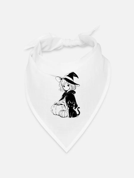 Anime Hexe Schwarze Katze Kürbis Halloween - Bandana Dreieckstuch - Weiß