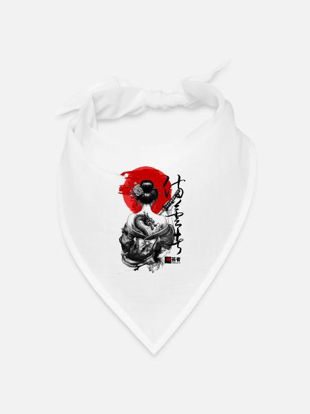 Geisha mit Drachen-Tattoo vor roter Leinwand - Bandana Dreieckstuch - Weiß