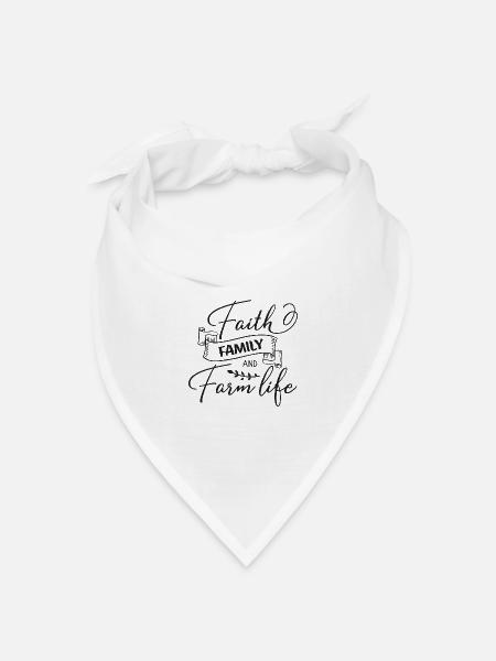 Family Shirt Sprüche "Faith Family and Farm Life" - Bandana Dreieckstuch - Weiß