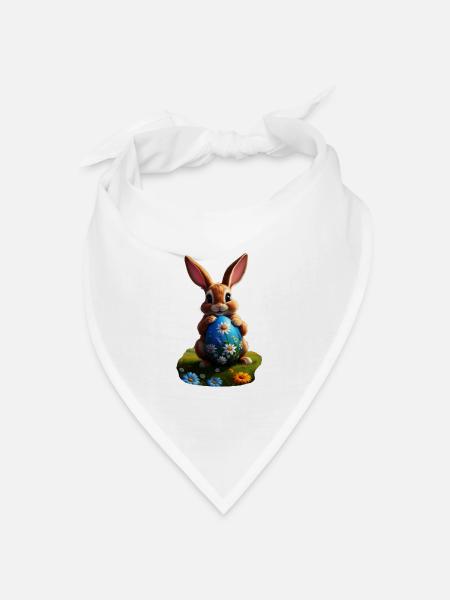 Osterhase mit Ei, Oval - Bandana Dreieckstuch - Weiß