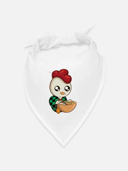 Kawaii Hühnchen mit Tanjiro Kamado Kimono - Bandana Dreieckstuch - Weiß