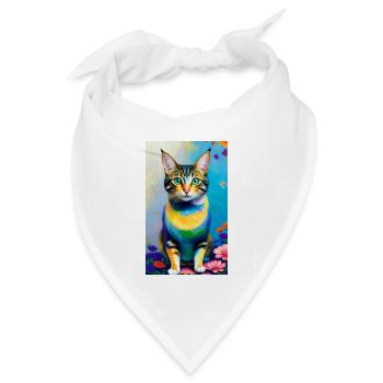 Kurzhaarige Hauskatze mit Blumen - Bandana Dreieckstuch - Weiß - Vorne