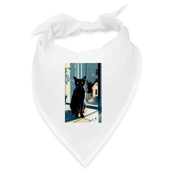 Kurzhaarige Hauskatze in der Nacht - Bandana Dreieckstuch - Weiß - Vorne