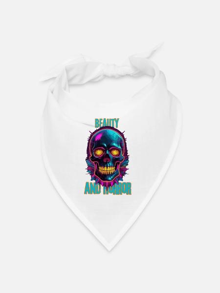 Bunter Totenkopf mit Federn - Bandana Dreieckstuch - Weiß