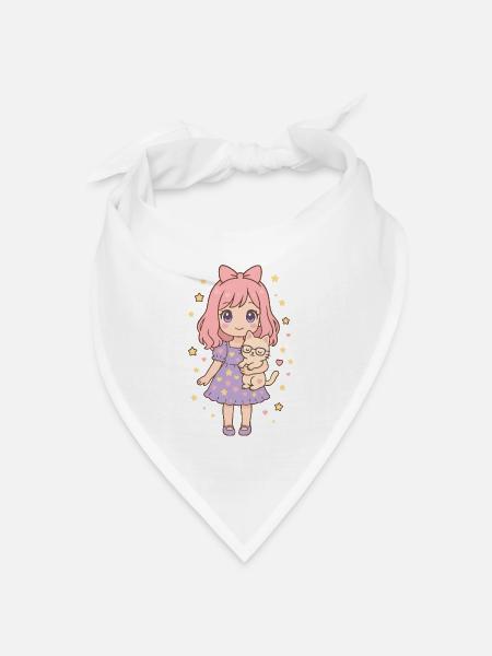 Kleines Mädchen mit Katze von Helfspawn - Bandana Dreieckstuch - Weiß