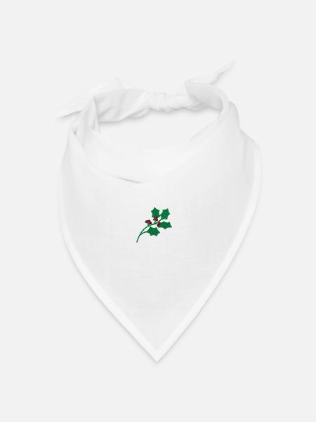 Weihnachtlicher Zweig bestickt - Bandana Dreieckstuch - Weiß