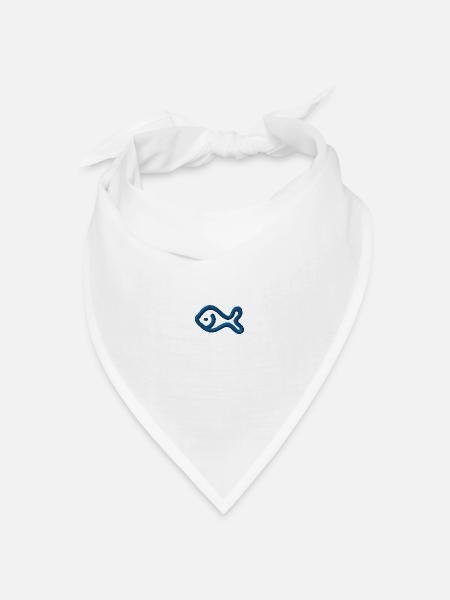 Fisch bestickt - Bandana Dreieckstuch - Weiß