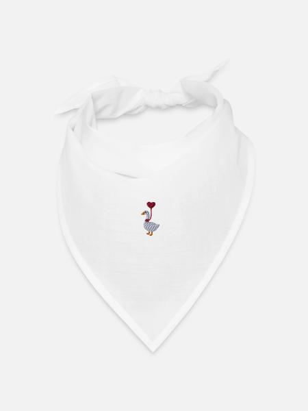 Gans mit Herzluftballon bestickt - Bandana Dreieckstuch - Weiß