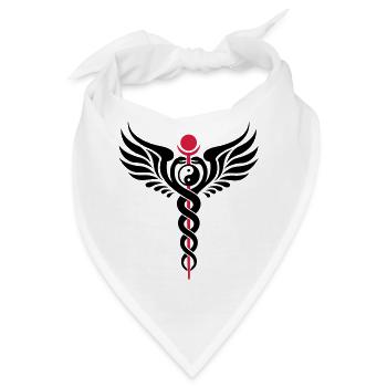 Caduceus, Yin Yang, Schlange, Flügel, Hermetik - Bandana - Weiß - Vorne