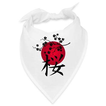 Japanische Kirsche schwarz und rote Sonne - Bandana - Weiß - Vorne